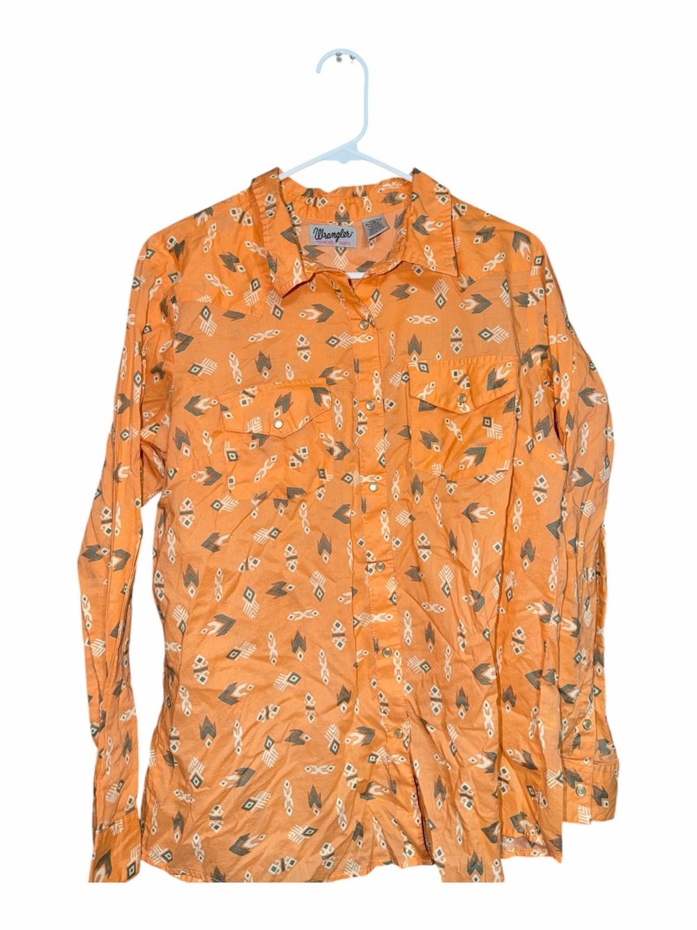 Wrangler Orange Geometric Print Button-Up Shirt